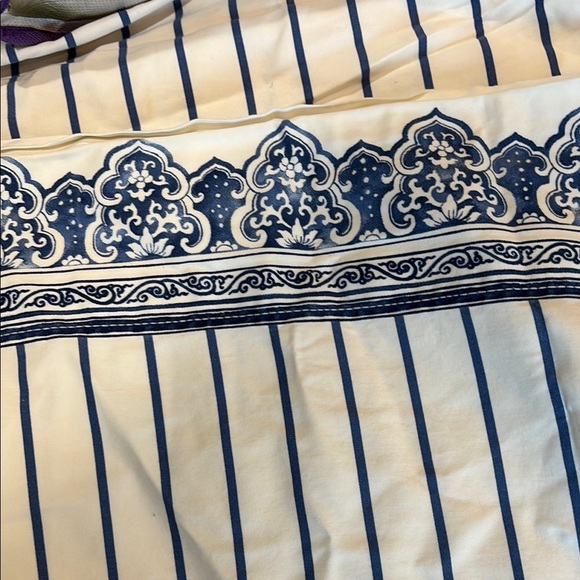 Vintage Lauren Ralph Lauren border blue and white stripe twin flat sheet - Picture 1 of 4